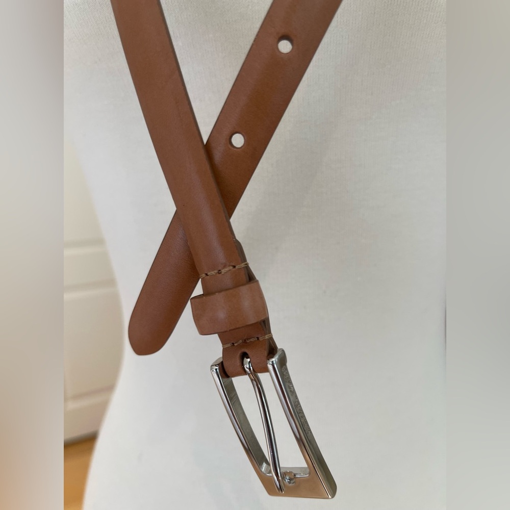 Michael Kors Brown Skinny Leather Belt with Silver Buckle size M